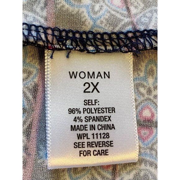 Roz & Ali 2X Womens Tunic Boho Paisley Short Sleeve Long Line Oversized Top - Picture 4 of 11